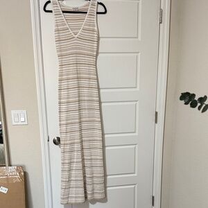 Elegant Striped Maxi Dress - Cream and Tan